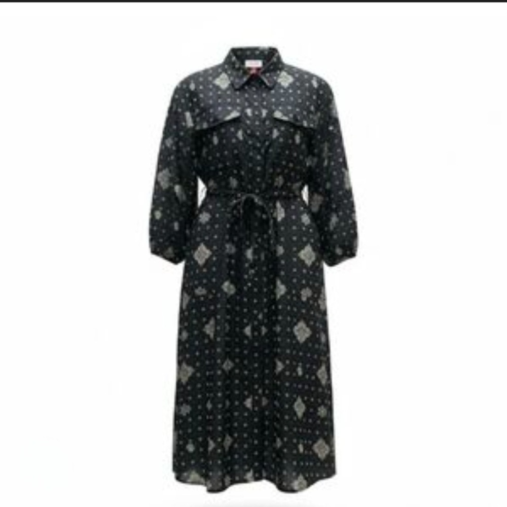 Woolrich Black Midi Dress with White Bandana Print Size Small NWT
